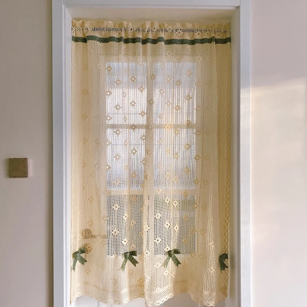 复古客厅家用玄关隔断帘半帘免打孔轻奢挂帘布帘纱帘简约屏风帘子