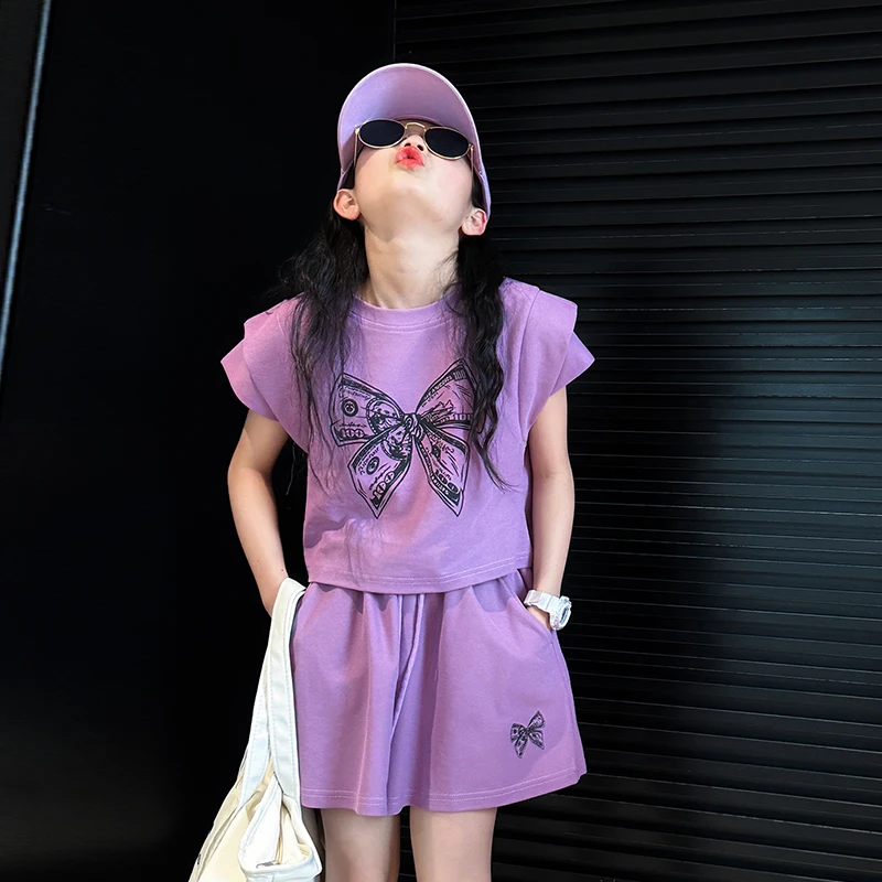 【陈思晨】女童运动套装夏季2025新款女孩大童洋气时髦短裤儿童夏装