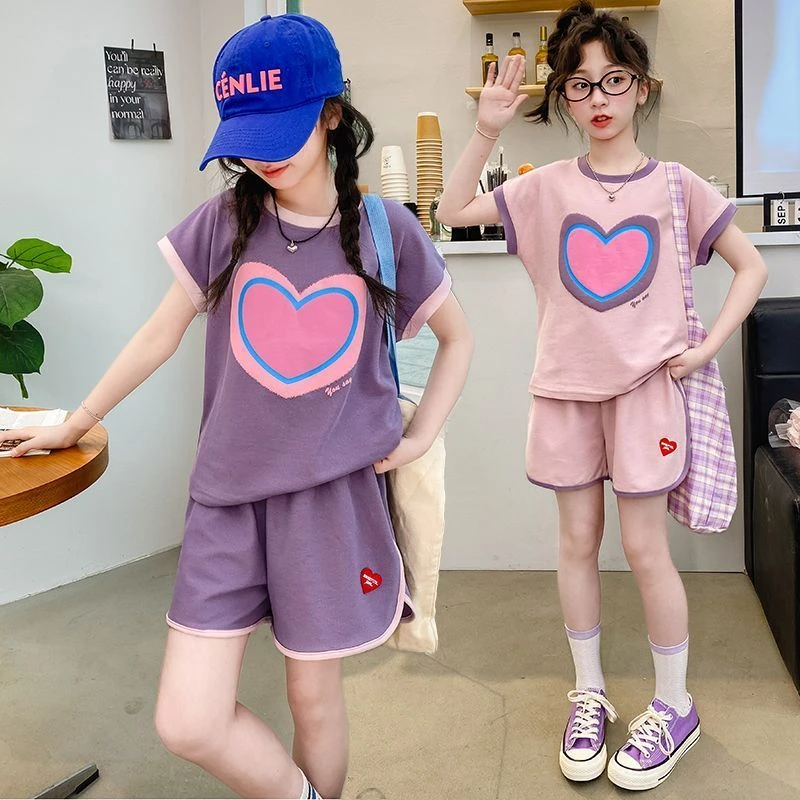 女童夏装套装2025新款儿童洋气短袖时髦韩版女孩运动短裤两件套潮