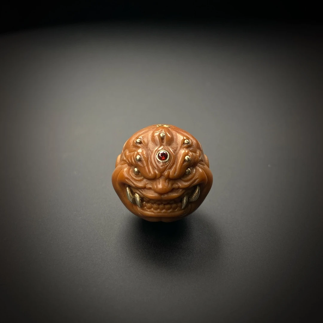 『六目恶僧』猴头雕刻配饰单颗铜镶嵌礼物配饰 顶珠 挂件