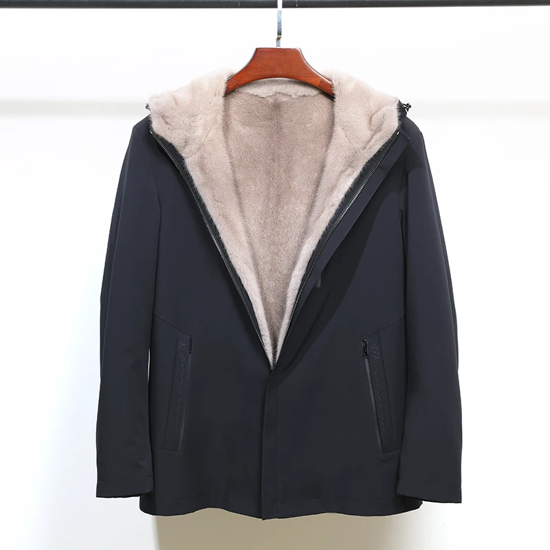 82731冬季新款男士连帽经典商务脱卸派克服（水貂毛内胆+兔毛袖）
