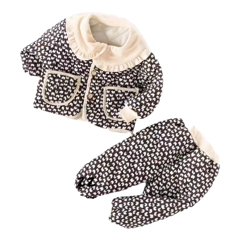 反季断码捡漏韩范花边领春秋薄棉外出服碎花套装女童家居服两件套