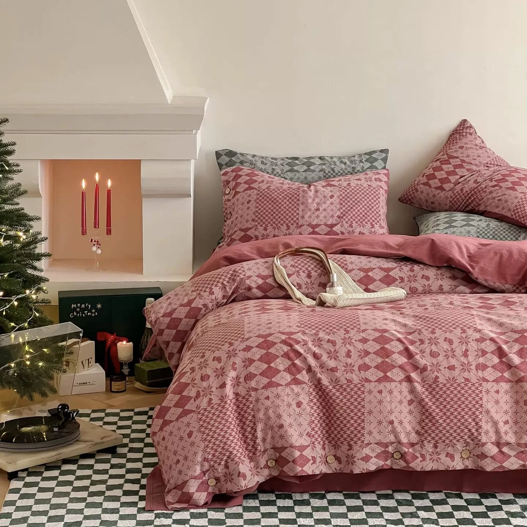 雨爸的新款圣诞系列 双工艺全棉四件套民宿风四件套 hc