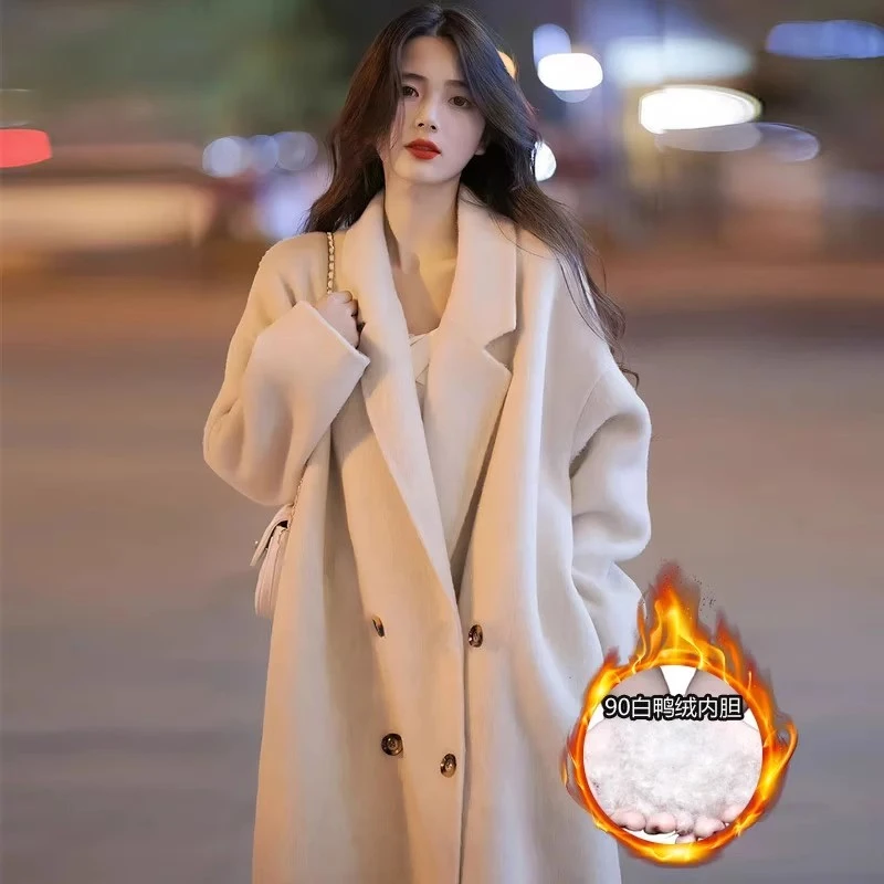 羽绒服内胆毛呢外套女2024冬季新款高级感小个子双面白鸭绒大衣