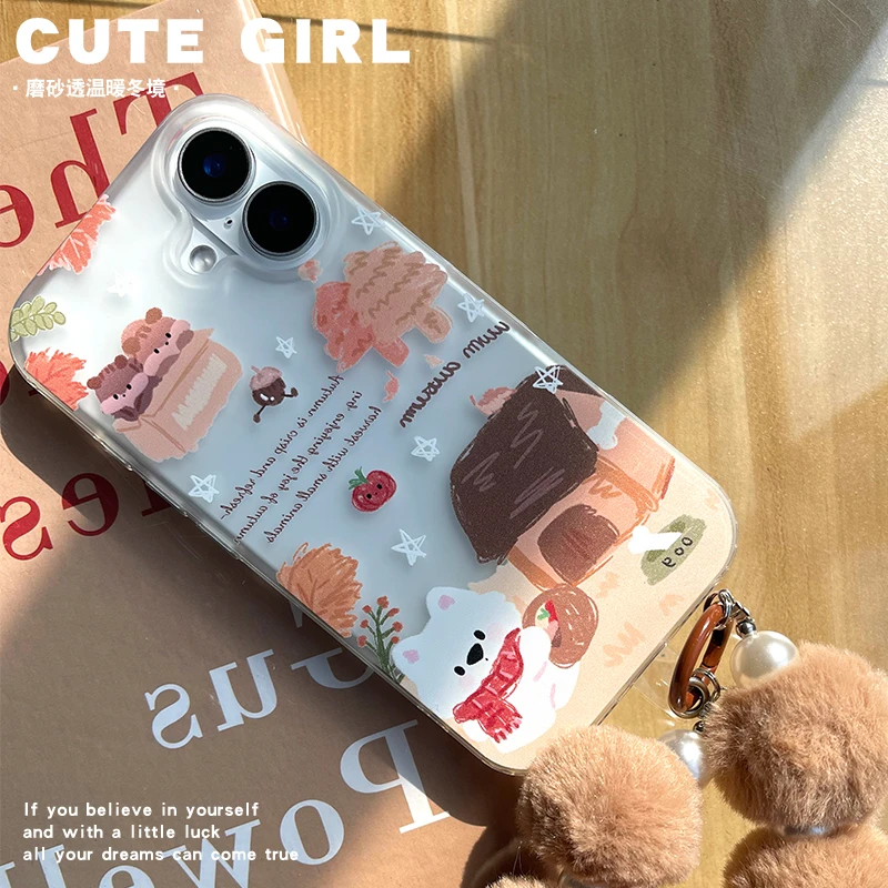三川志原创磁吸可爱磨砂透温暖冬境适用于苹果16promax创意美拉德