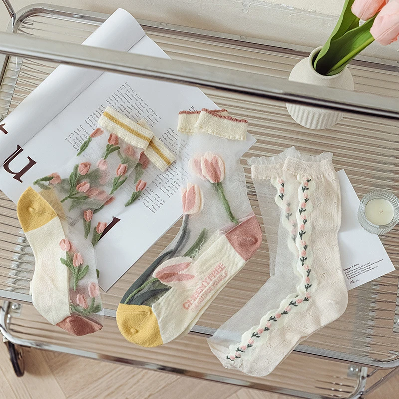 舒适袜子女中筒袜春夏季薄玻璃丝女士面的ins水晶袜柔软透气吸湿