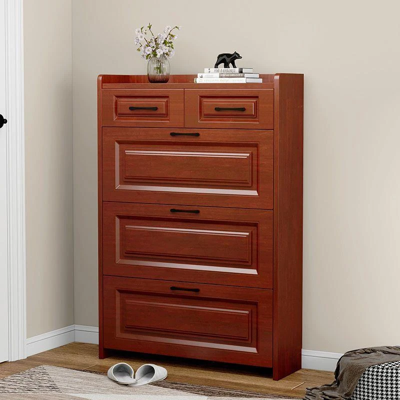 现代中式红木色超薄翻斗鞋柜17家用门口窄门厅省空间大容量鞋架