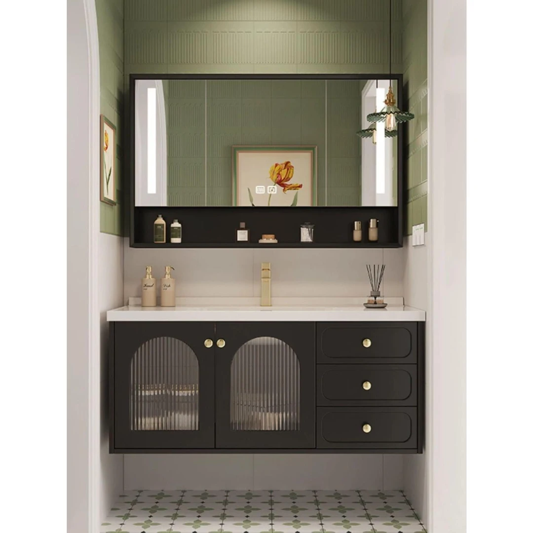 法式田园风橡木浴室柜组合卫生间洗漱台厕所洗手脸盆柜陶瓷一体盆