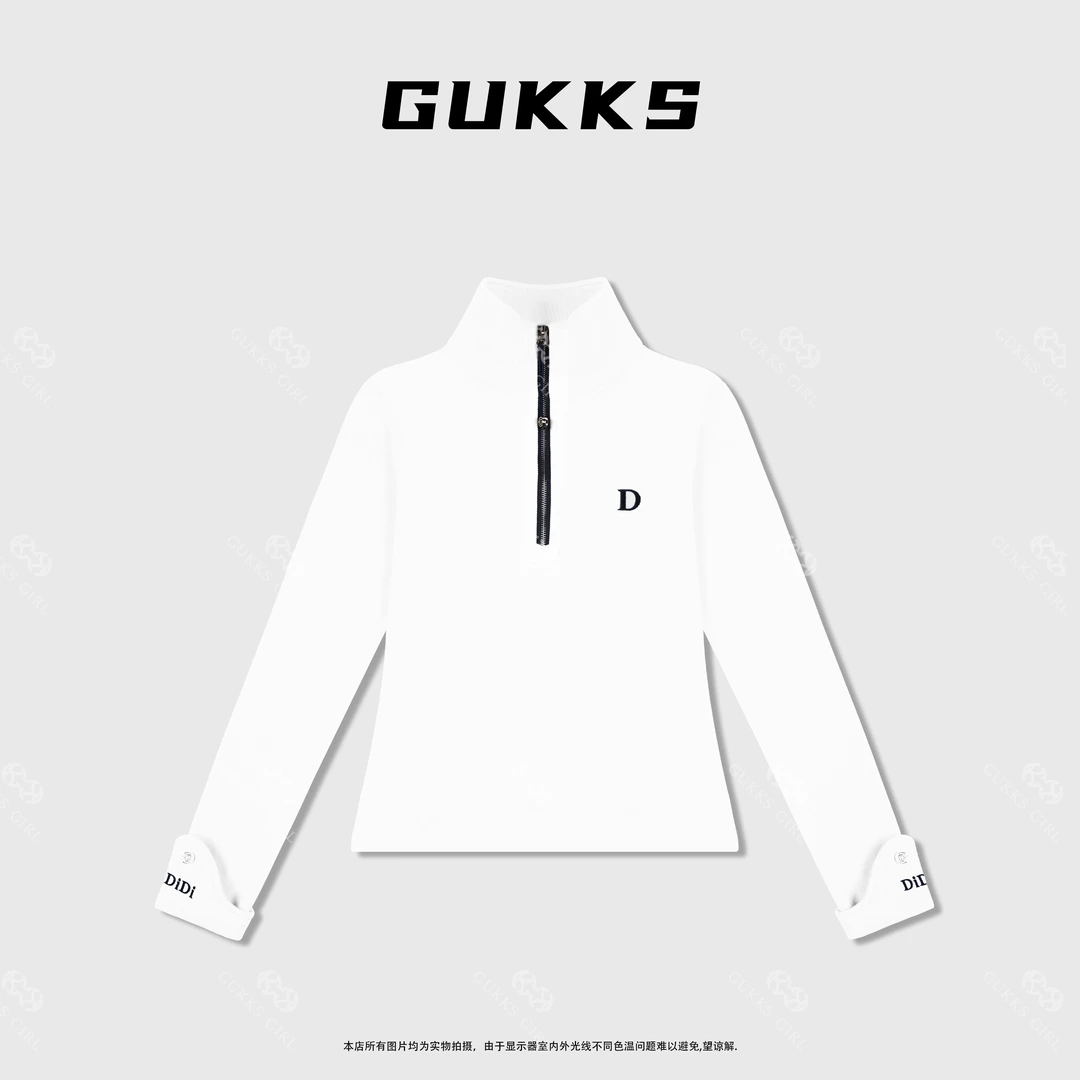 娜娜GUKKS/冬季慵懒风舒适保暖立领打底上衣经典字母刺绣款