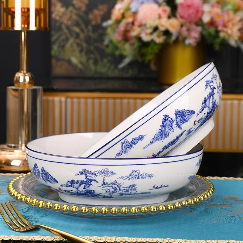 【 9英寸青花山水大汤碗2个装】破损补发