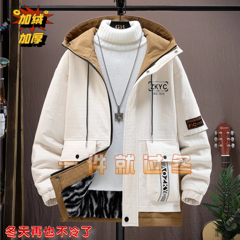 【热销】冬季男士夹克棉衣加绒加厚青少年潮流百搭新款棉服男高档