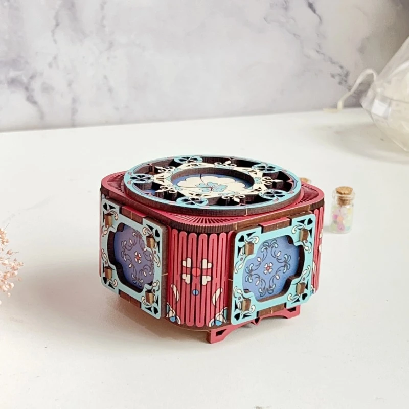 创意3D立体拼图木制手工DIY八音盒四叶草饰品盒益智拼装生日礼物