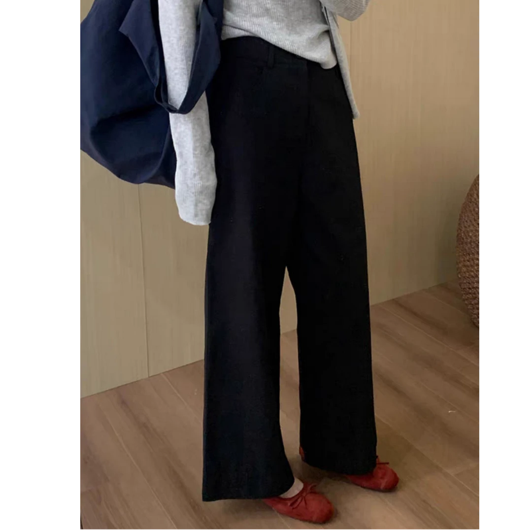 2024年冬款毛呢裤高腰百搭阔腿裤显高显瘦垂感直筒裤休闲裤