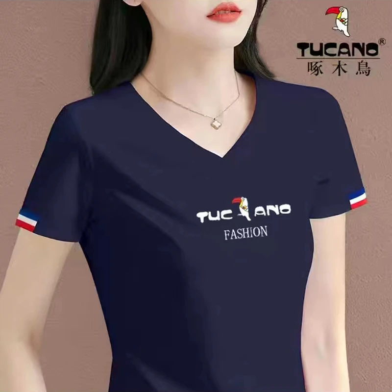 啄木鸟短袖阔太太气质t恤女款夏季新款女式宽松显瘦V领爆款上衣