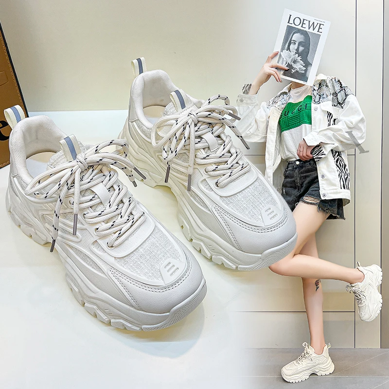 厚底老爹鞋女款夏季2023新款ins潮复古小白休闲运动春秋女鞋爆款