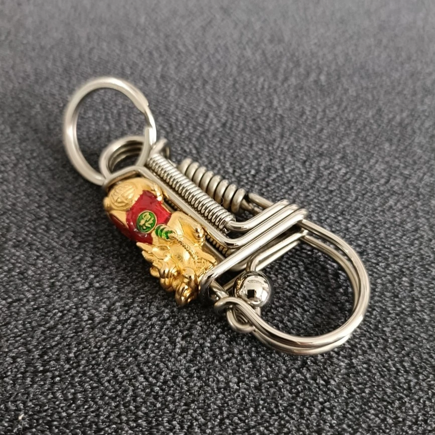 创意手工制作不锈钢丝黄铜貔貅钥匙扣——全家福