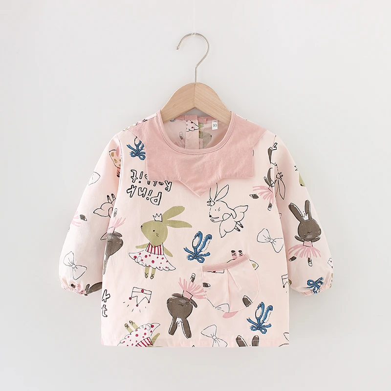 纯棉宝宝罩衣儿童围裙春秋防水防脏吃饭围兜婴幼儿小孩反穿衣护衣