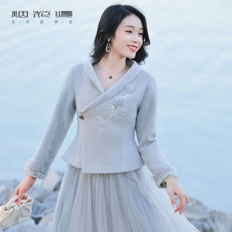 烟花烫毛呢外套 2025秋季新款文艺气质时尚复古长袖上衣 沐清