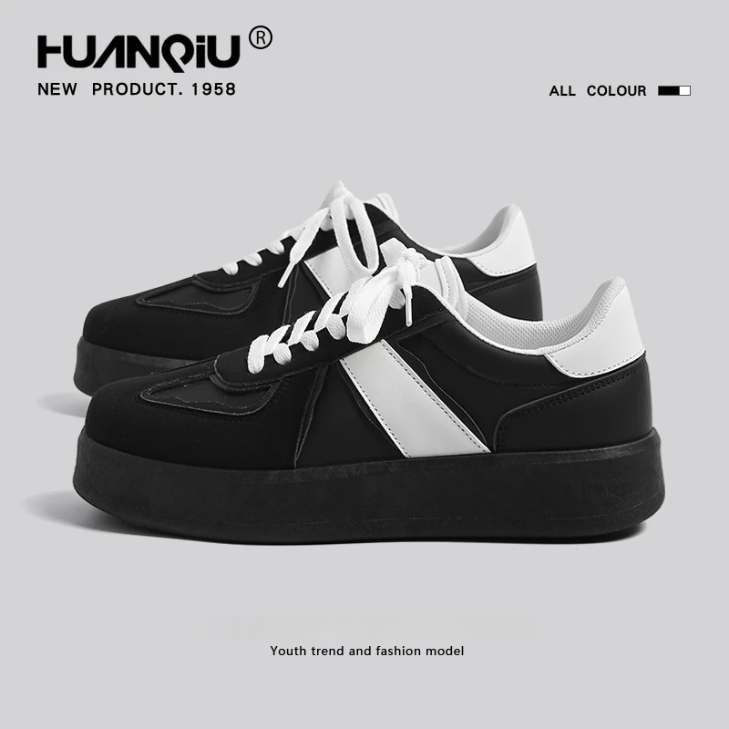 环球黑色厚底德训鞋男款2025新款春秋休闲运动鞋百搭休闲复古板鞋