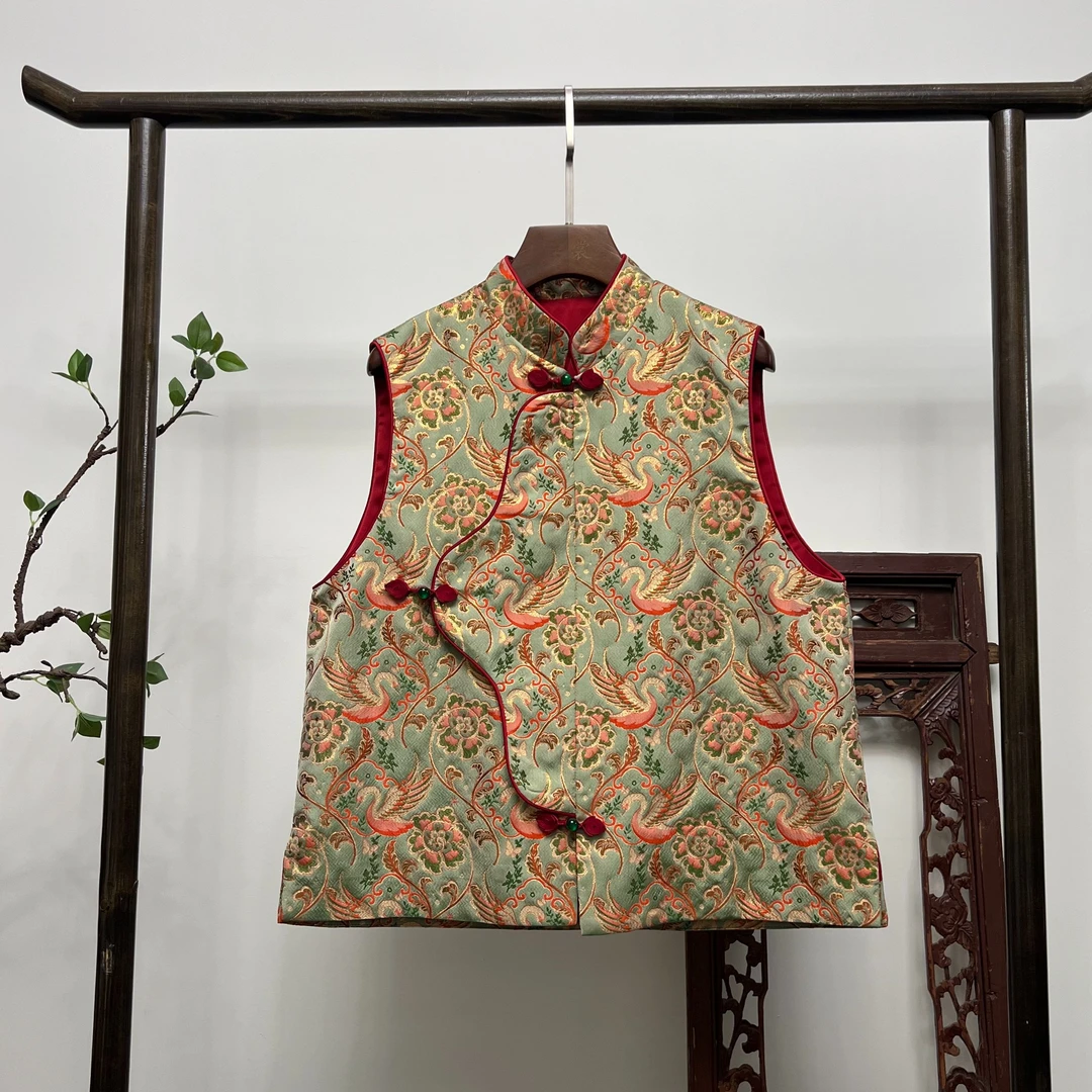 【钱小萍天鹅湖】正品宋锦织金马夹桑蚕丝坎肩M40138