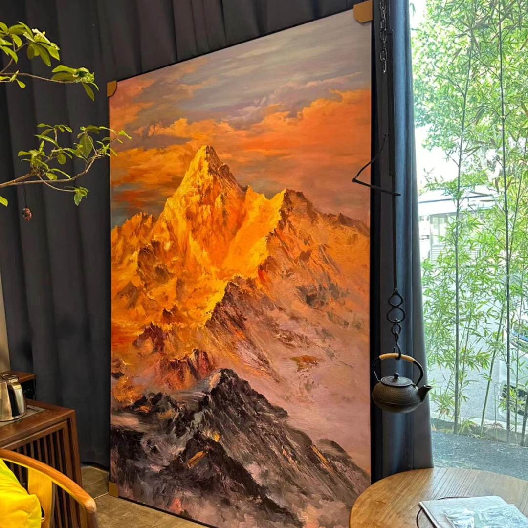 【粉丝福利】日照金山手绘油画，茶室客厅沙发背景装饰画玄关挂画