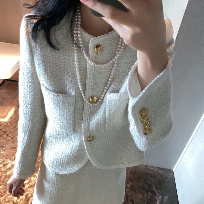 春季新款白色小香套裙优雅名媛套装时髦