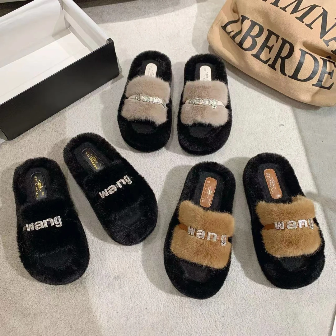 2023新款厚底一字拖时尚百搭休闲毛拖