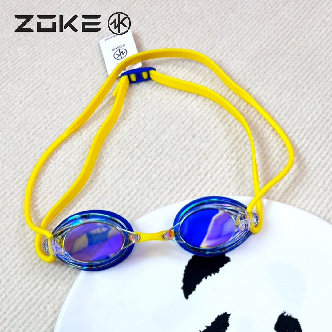 zoke洲克镀膜泳镜专业成人儿童通用防雾高清平光竞速训练游泳眼镜