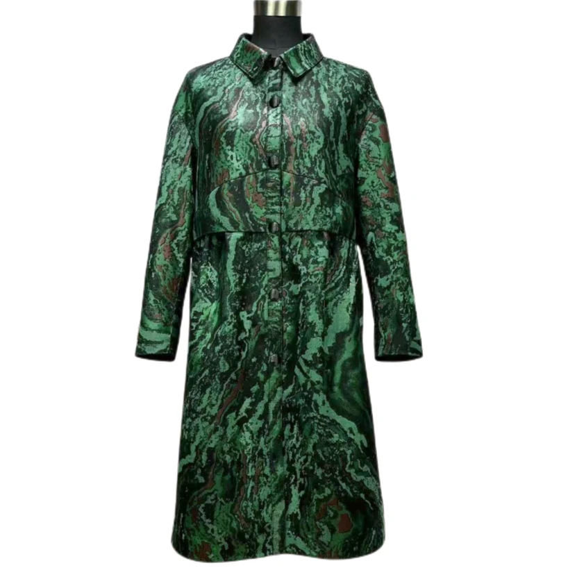 艾尼菲雨新春秋新款时尚休闲绵羊皮风衣印花女装外套