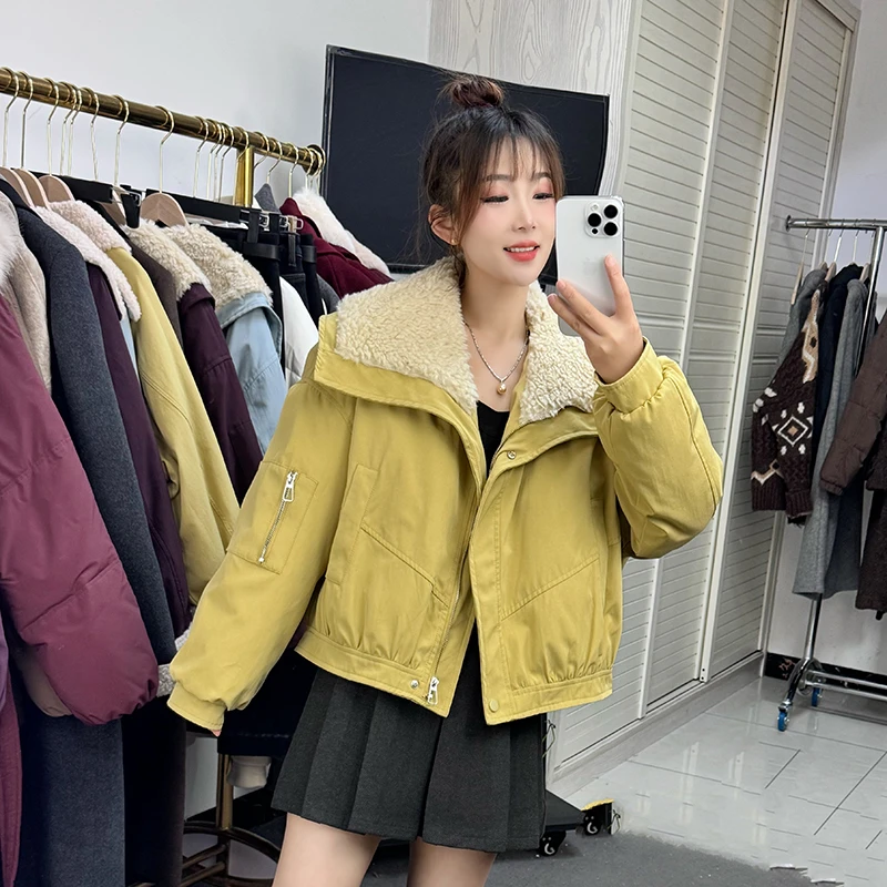 羊羔毛大翻领派克服女冬季新款2024小个子时尚百搭洋气减龄短外套