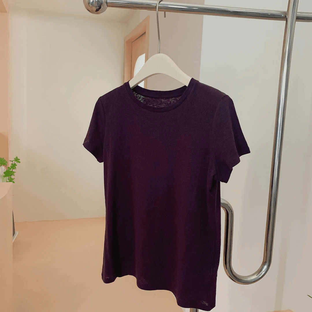 【塔鹿蕾】简约休闲百搭纯色圆领短袖体2835