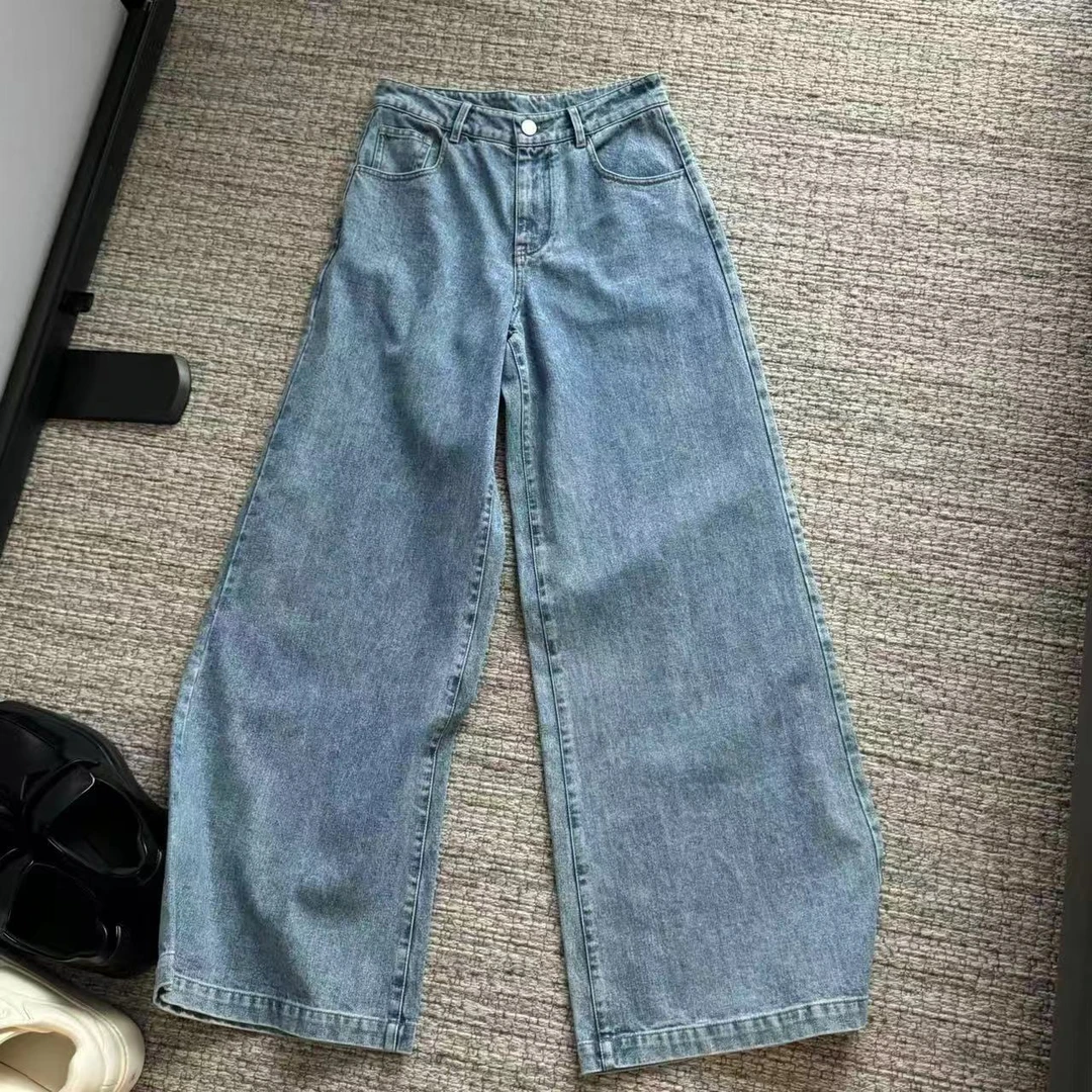 【塔鹿蕾】设计师新款时尚复古水洗做旧阔腿休闲牛仔裤6027