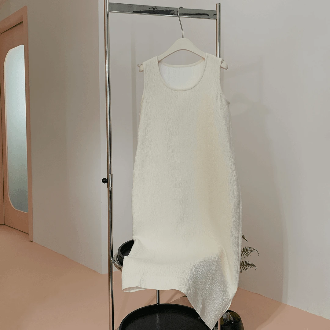 【塔鹿蕾】设计师时尚气质显瘦中长款简约开叉肌理感连衣裙0297