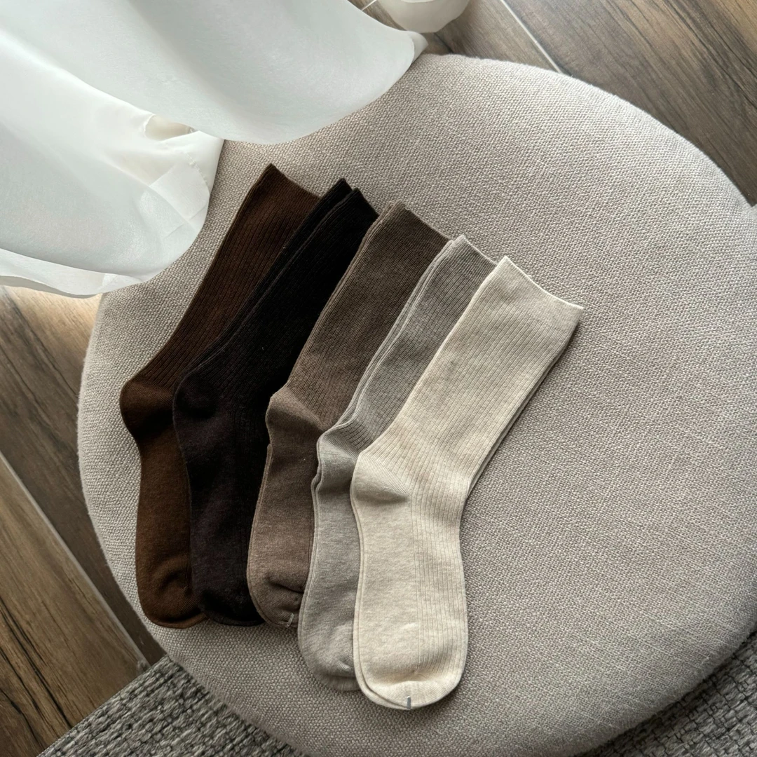 【塔鹿蕾】春秋纯色羊毛堆堆袜螺纹针织韩系百搭袜5165