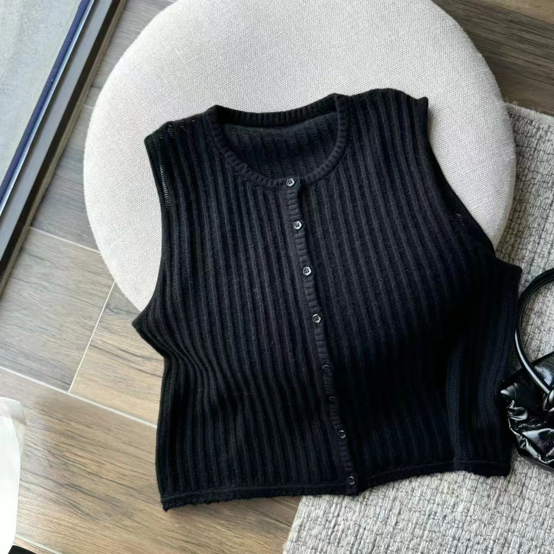 【塔鹿蕾】2024新款山羊绒老钱针织无袖背叠穿外搭上衣马甲417820