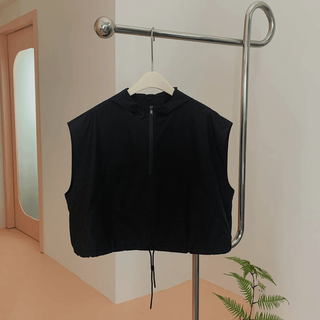 【塔鹿蕾】时髦感百搭高腰上衣休闲运动连帽马甲885