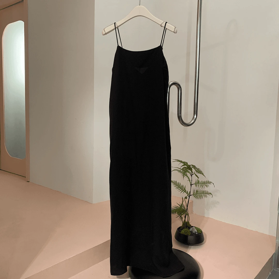 【塔鹿蕾】设计师时尚气质性感长款修身显瘦吊带开叉连衣裙72498