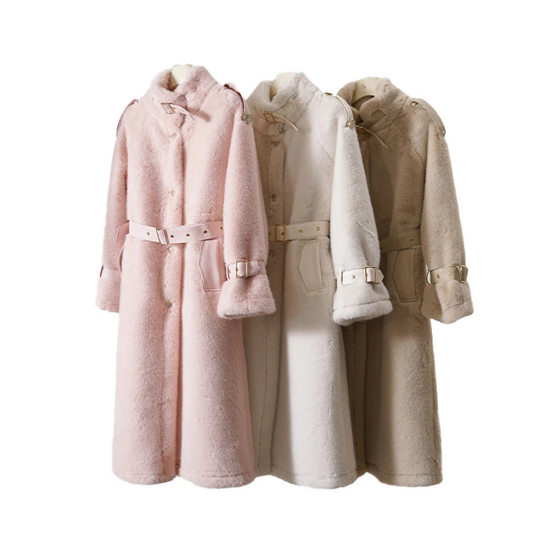 B冬季新款气质加厚百搭保暖中长款毛毛外套23036