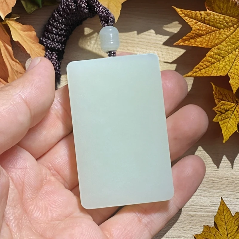 46牌和田玉方正六刀厚装无事牌吊坠青白色系油润脂粉足性价比高