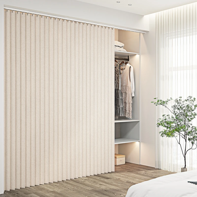 衣柜遮挡帘家用折叠柜衣帽间滑轨免打孔储物杂物鞋柜书架防尘布帘