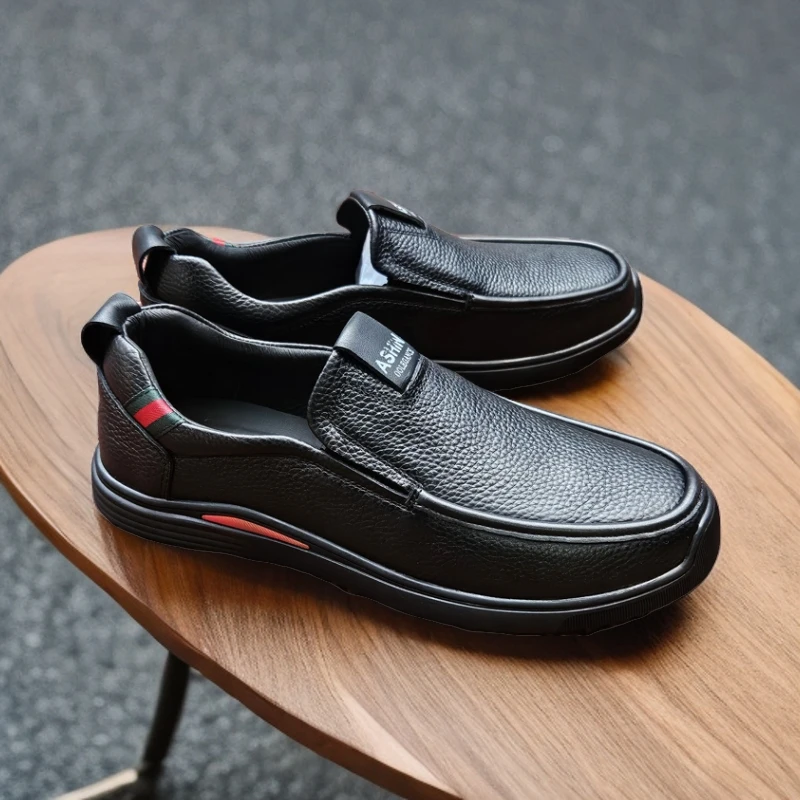 24年新款头层牛皮防臭耐磨纯手工制作软底软面男士休闲豆豆鞋