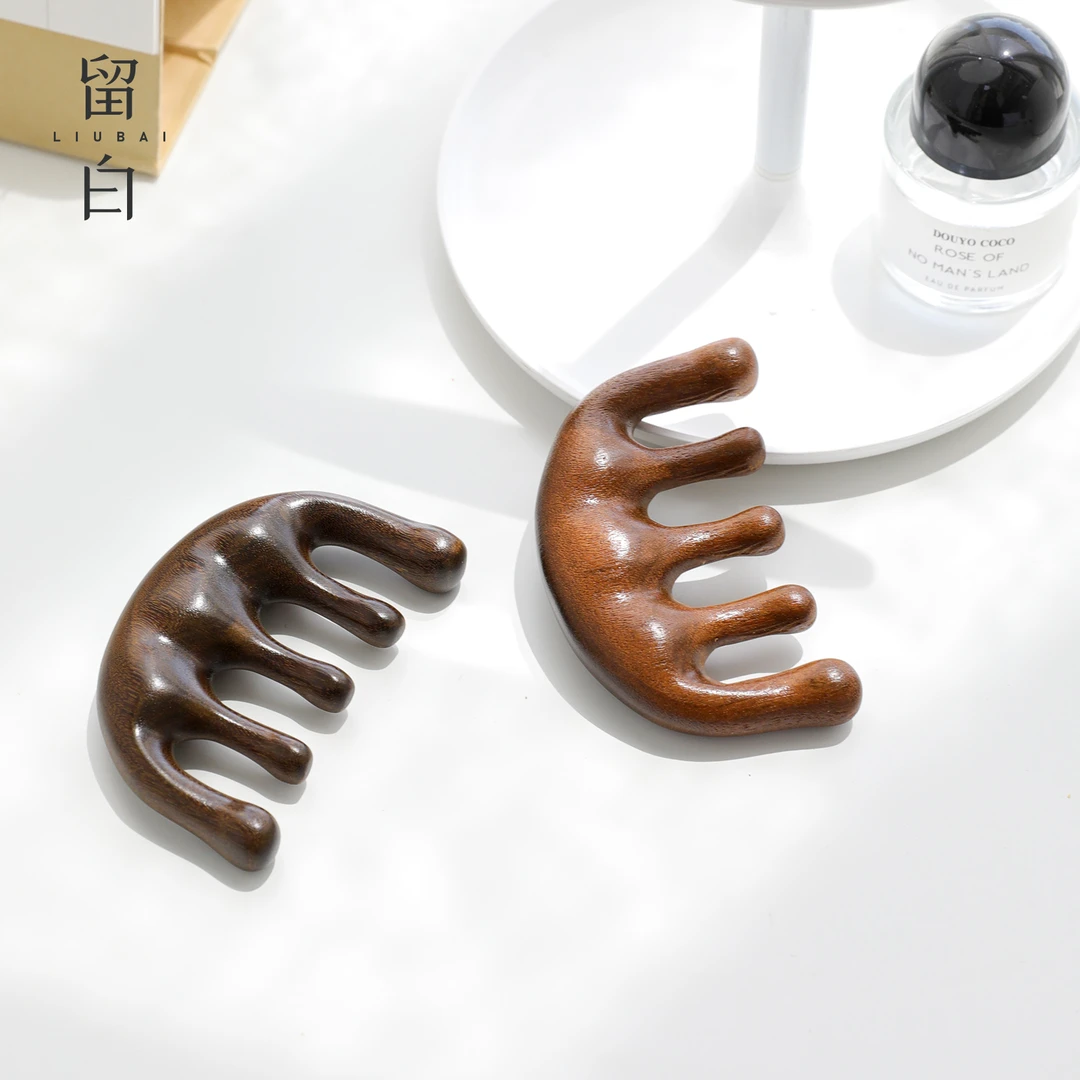 直播绿檀木按摩经络梳大宽齿按摩梳女头皮脸部疏通刮痧梳舒缓梳