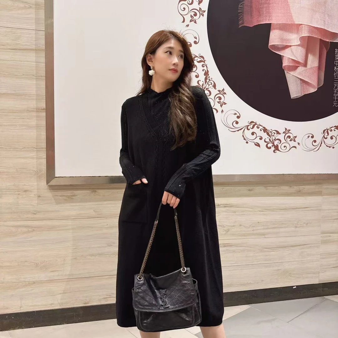 6871 多金大码气质减龄长款A字裙子女装设计感连衣裙女