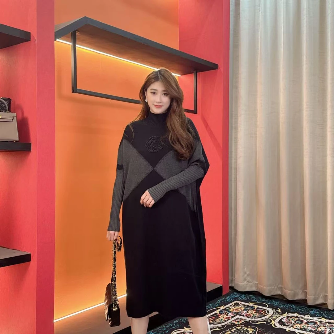 108多金大码气质减龄长款A字裙子女装设计感连衣裙女