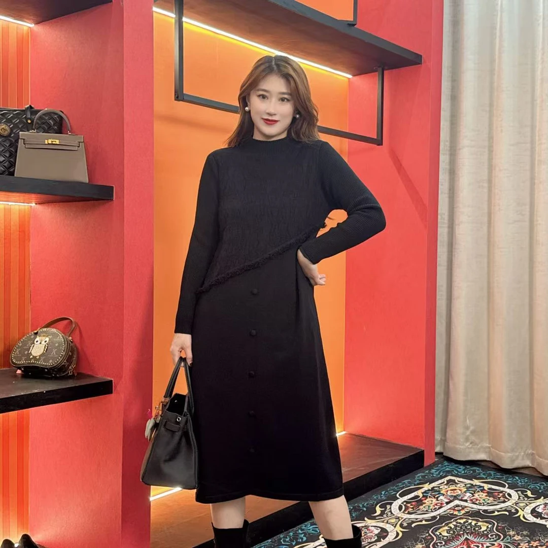 9015多金大码气质减龄长款A字裙子女装设计感连衣裙女