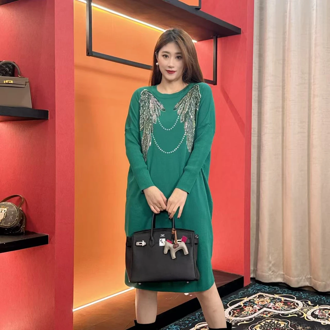 161 新款多金大码修身气质减龄长款A字裙子女装设计感连衣裙女