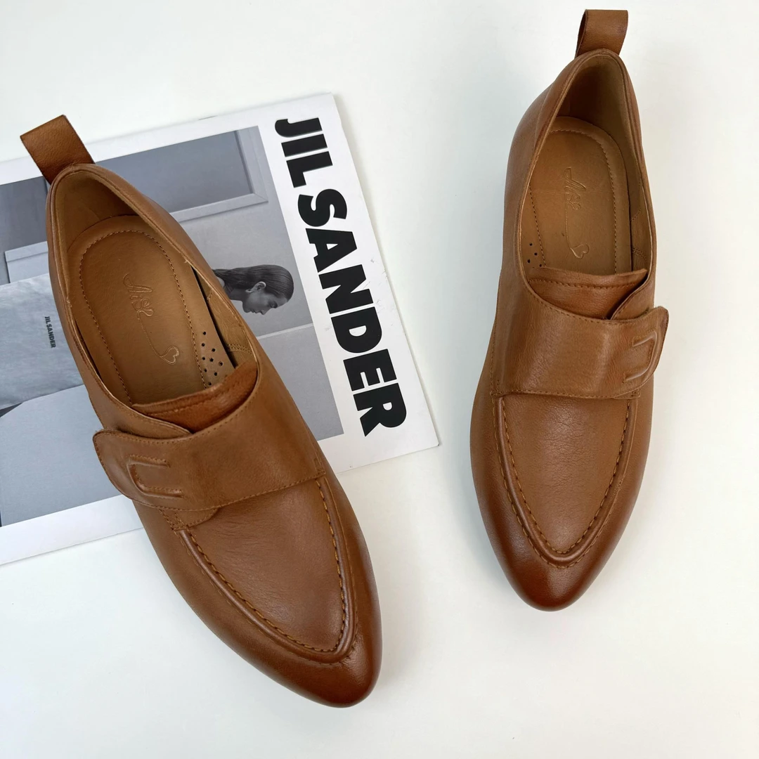 皮鞋单鞋舒适时尚真皮百搭软底复古棕色平底低跟