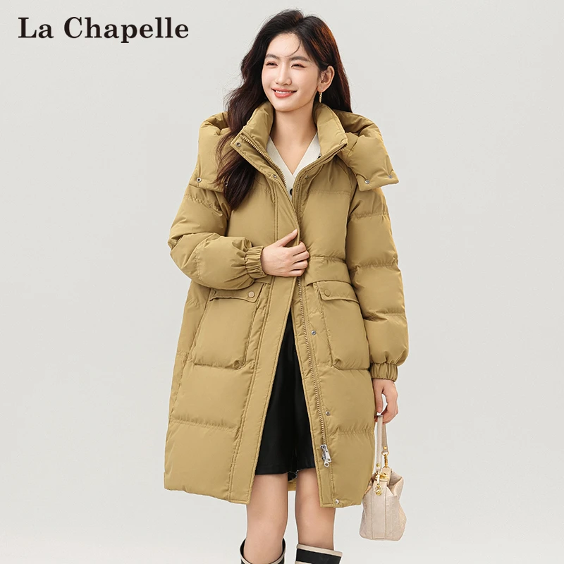 拉夏贝尔热力感冬季连帽羽绒服2023长款保暖加厚新款女士休闲