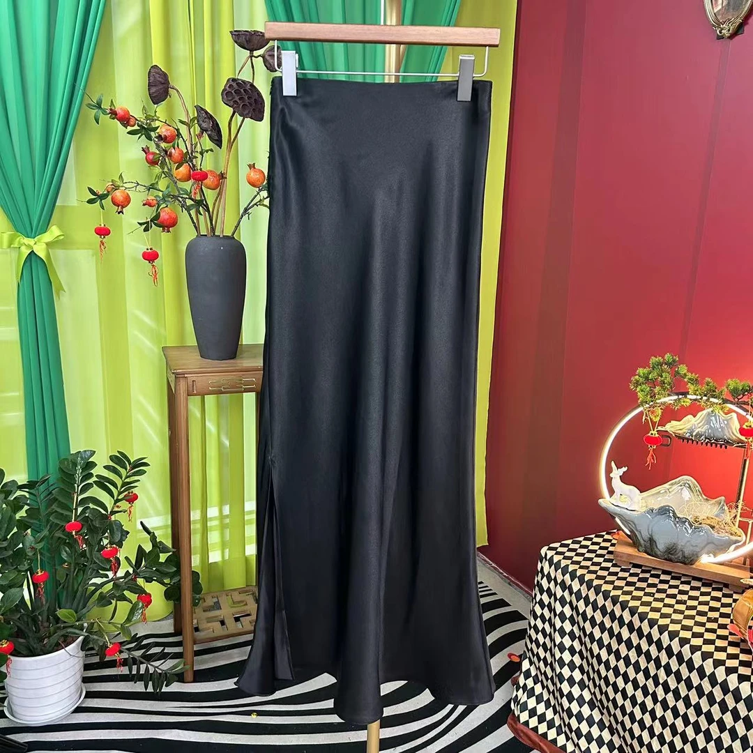 小重缎香云纱半身鱼尾裙桑蚕丝复古女装半身裙百搭新中式遮肉显瘦