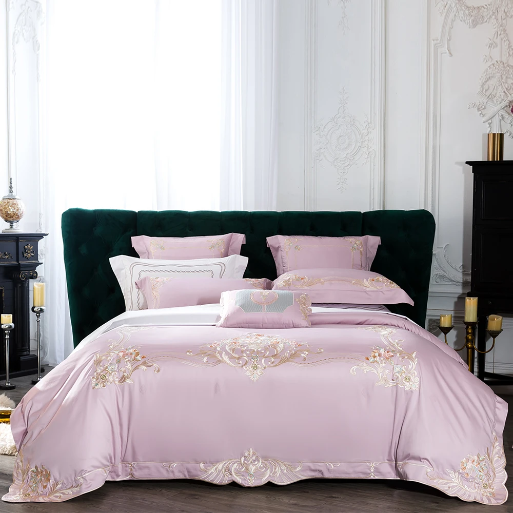 思辰轻奢140S长绒棉四件套高支纯棉粉色婚嫁被套全棉床单床上用品